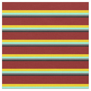 Black, Dim Gray, Aquamarine, Yellow & Maroon Fabric