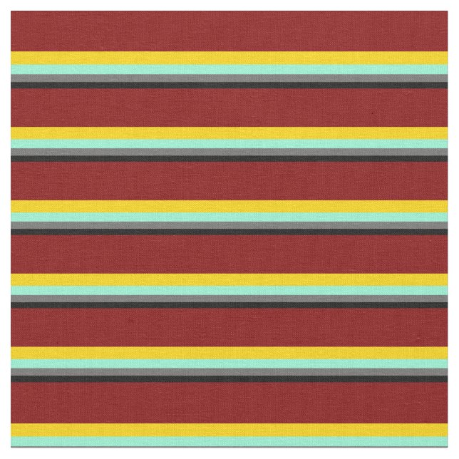 Black, Dim Gray, Aquamarine, Yellow & Maroon Fabric (Close Up)