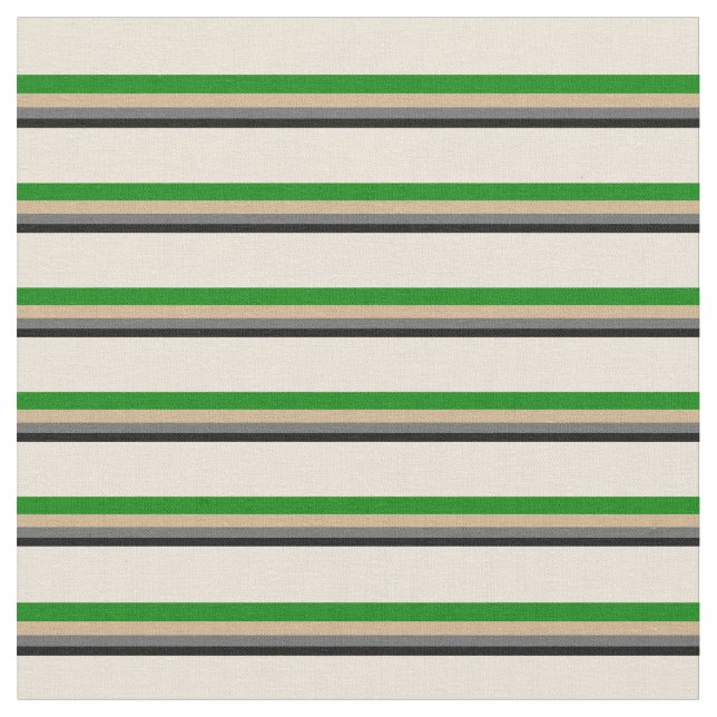 Black, Dim Gray, Tan, Green, and Bisque Lines Fabric (Close Up)