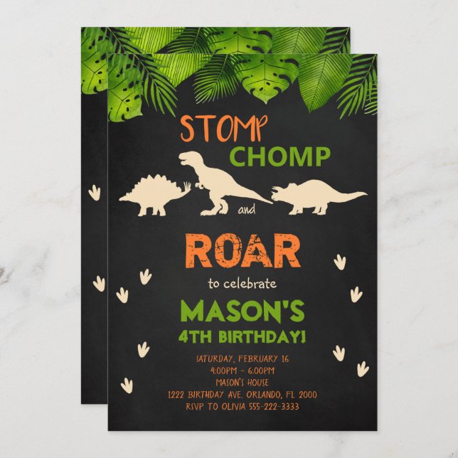 Black Dinosaur Birthday Invite (Front/Back)