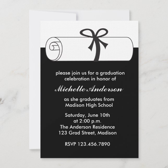 Black Diploma Graduation Celebration Invitations (Front)