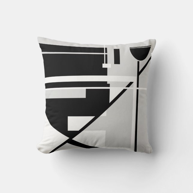 Black Director’s Chair on Gray Geometric Abstract Throw Pillow (Front)
