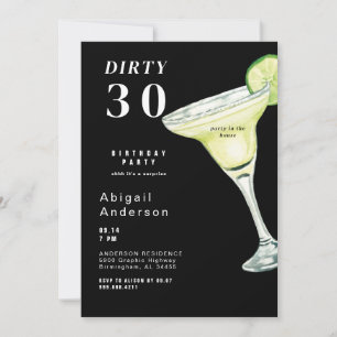Black Dirty 30 Margarita Birthday Invitation