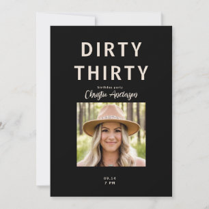 Black Dirty Thirty Photo Birthday Party  Invitation