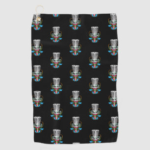 Black disc golf towel with swirl basket