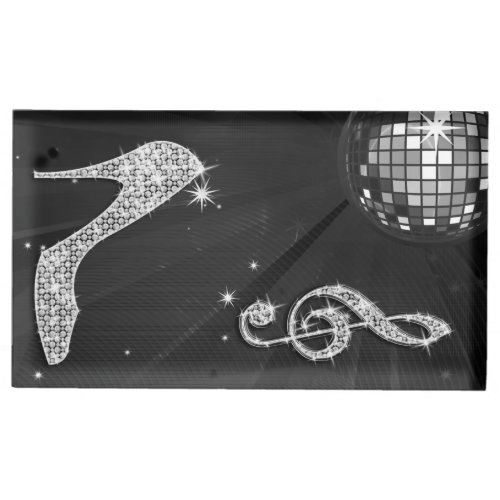 Black Disco Ball and Stiletto Table Card Holder