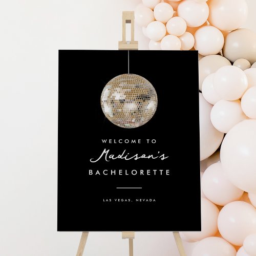Black Disco Ball Bachelorette Party Welcome Sign