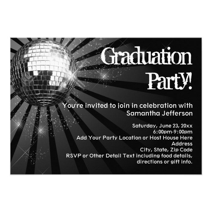 Black Disco Ball Graduation Party Invitations