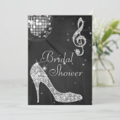 Black Disco Ball & Sparkle Heels Bridal Shower Invitation (Standing Front)