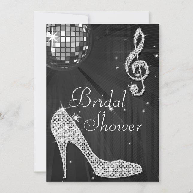 Black Disco Ball & Sparkle Heels Bridal Shower Invitation (Front)
