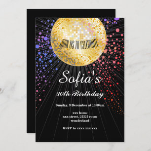 BLACK, disco party, 70's , dancing party Invitation