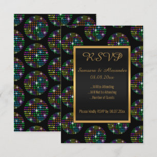 Black Disco Theme DISCOBALL RSVP Invitation