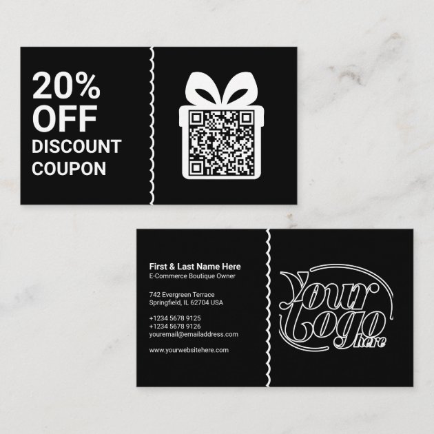 Black Discount Coupon QR Code Marketing Business Card