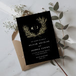 Black Distinguished Monogram Wedding Gold Foil Invitation<br><div class="desc">Modern gold foil wedding invitations featuring an elegant,  hand-drawn laurel wreath around the couple's initials. Customize your text and colors to fit your style. Full matching wedding party suite available.</div>