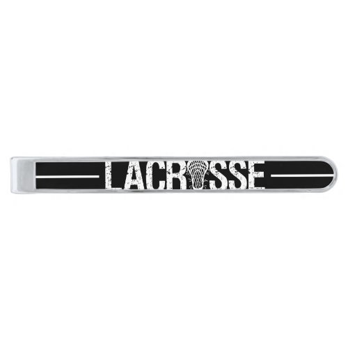 Black Distressed Lacrosse Silver Finish Tie Bar
