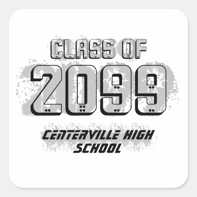 Black Distressed Modern Class of Square Sticker (Front)