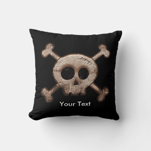 Black Distressed Skull  Bones Throw Pillow