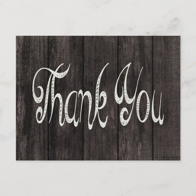 Black Distressed Wood Rustic Thank You Post Card (Front)