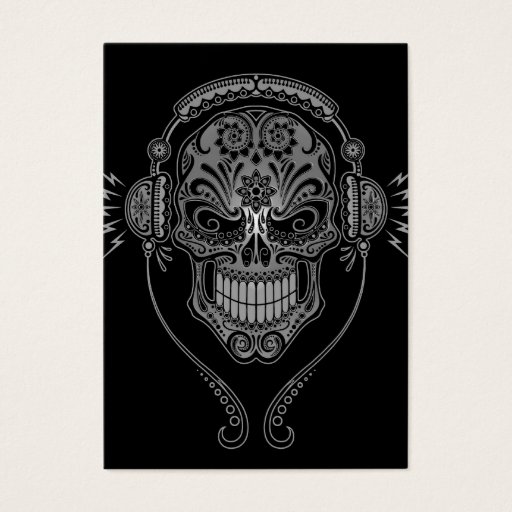 Customizable Black DJ Sugar Skull Business Card
