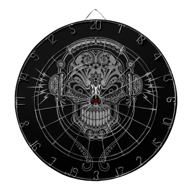 Black DJ Sugar Skull Dart Board (Front)