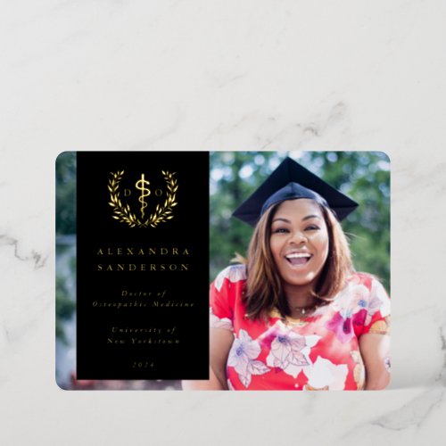 Black DO Asclepius Graduation Photo Announcement