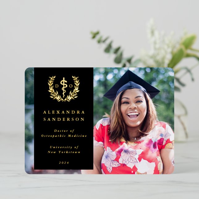 Black DO Asclepius Graduation Photo Announcement (Standing Front)