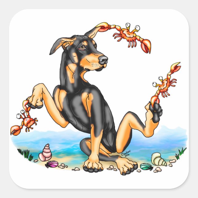 Black Doberman Pinscher Kinda Crabby Stickers (Front)