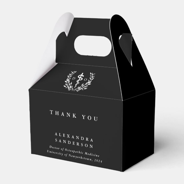 Black Doctor of Osteopathy Asclepius Graduation Favor Boxes (Front Side)