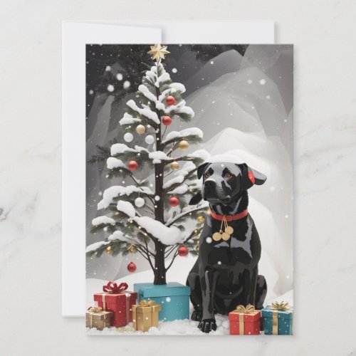 Black Dog and the Christmas Tree Greeting Card 