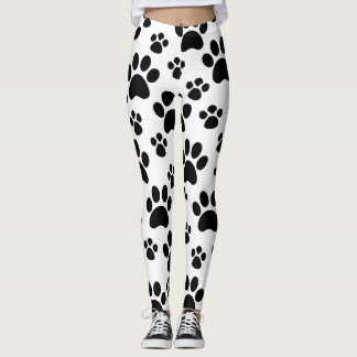 Black Dog Animal Paw Prints Leggings