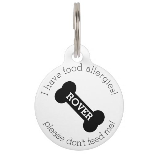 Black Dog Bone _ Food Allergies Medical Alert Pet ID Tag