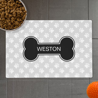 Black Dog Bone With Dog's Own Name Pet Placemat