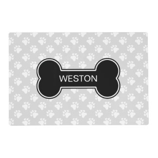 Black Dog Bone With Dog's Own Name Pet Placemat
