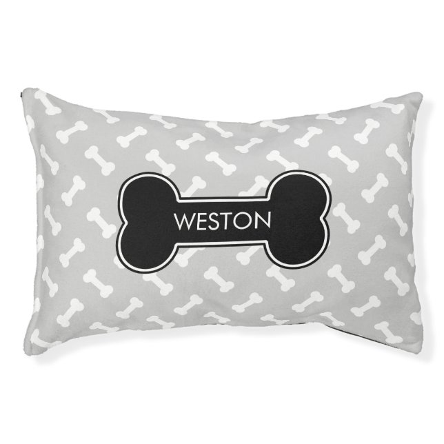 Black Dog Bone With Pet's Own Name Pet Bed (Front)