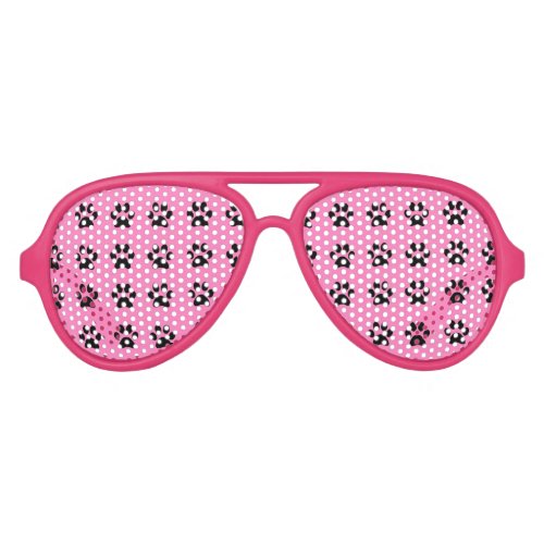 Black Dog Cat Paw Print Pattern Pink Aviator Sunglasses