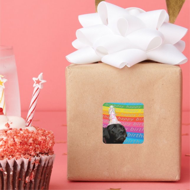 Black Dog Colorful Happy Birthday Text Sticker (Party)