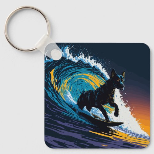 Black Dog Dawn Patrol Surfing Keychain