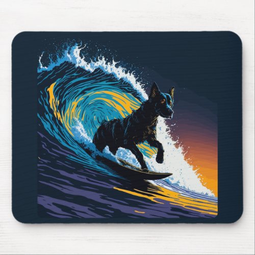 Black Dog Dawn Patrol Surfing Mouse Pad