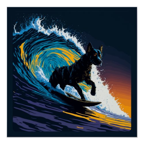 Black Dog Dawn Patrol Surfing Poster