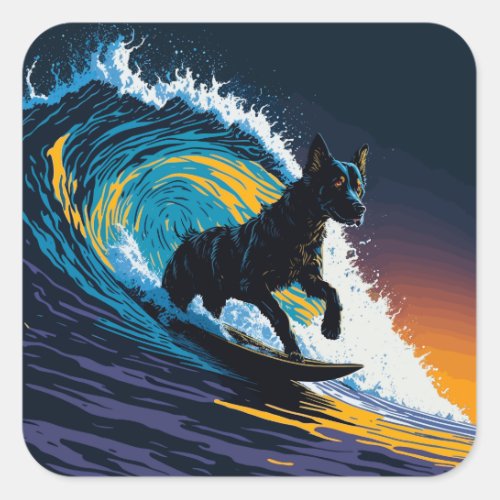 Black Dog Dawn Patrol Surfing Square Sticker