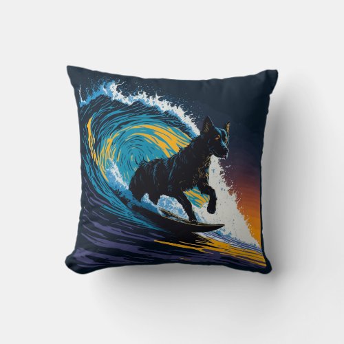 Black Dog Dawn Patrol Surfing Throw Pillow