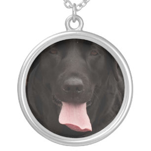 Black dog face silver plated necklace