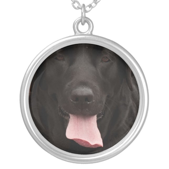 Black dog face silver plated necklace (Front)