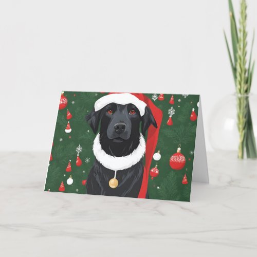 Black Dog Funny Santa Hat Christmas Card