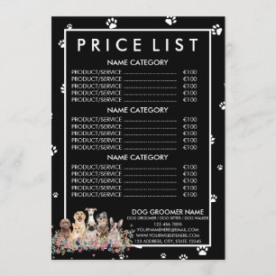 Black Dog Groomer Price List Menu