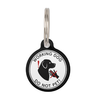 Black Dog Hanging Ears Working Dog Do Not Pet Pet ID Tag