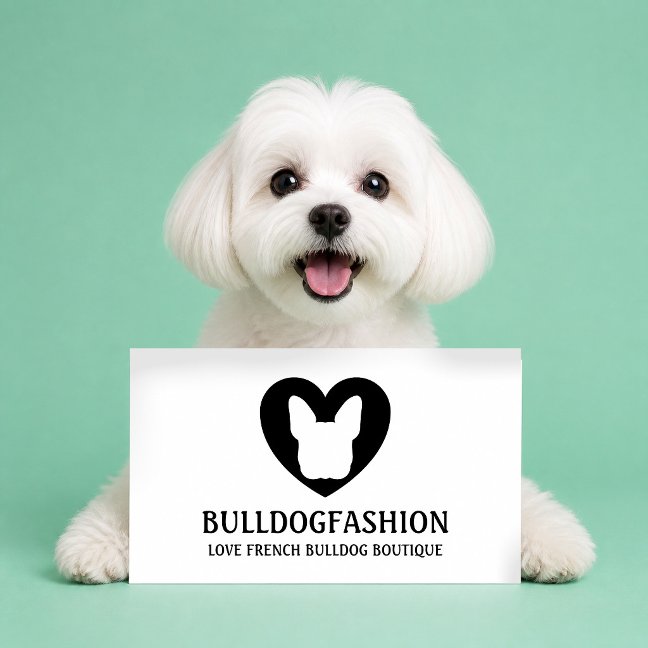 Black Dog Heart Love French Bulldog Business Card