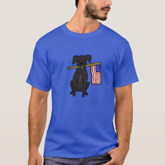 Black Dog holding USA Flag T-Shirt