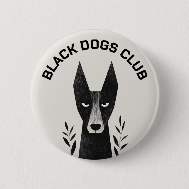 Black Dog Illustration Button (Front)