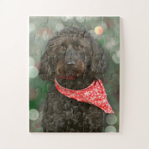 black dog labradoodle Christmas Jigsaw Puzzle
